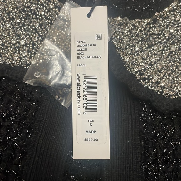 Alice+Olivia Akira textured cardi w/embellished collar size S in black metallic - Picture 2 of 6